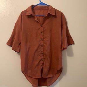 Womens medium red button down shirt blouse